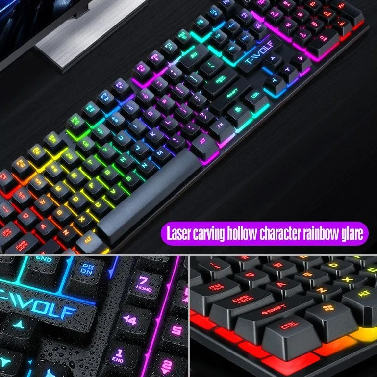 Gaming Set - 104 Keys Wired Keyboard with Rainbow Backlit   1600 DPI Gaming Mouse Combo