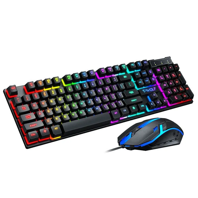 Gaming Set - 104 Keys Wired Keyboard with Rainbow Backlit   1600 DPI Gaming Mouse Combo