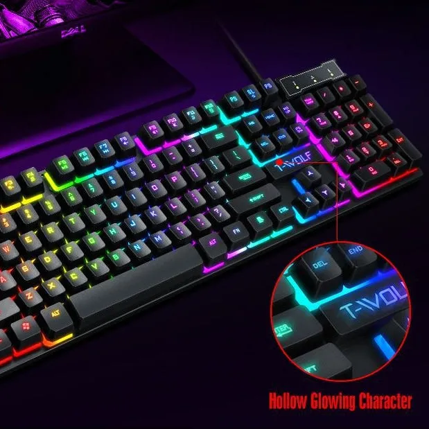 Gaming Set - 104 Keys Wired Keyboard with Rainbow Backlit   1600 DPI Gaming Mouse Combo