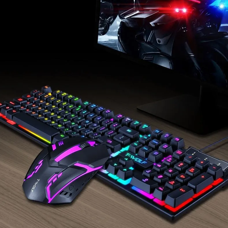 Gaming Set - 104 Keys Wired Keyboard with Rainbow Backlit   1600 DPI Gaming Mouse Combo