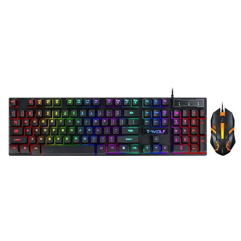 Gaming Set - 104 Keys Wired Keyboard with Rainbow Backlit   1600 DPI Gaming Mouse Combo