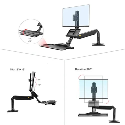 Gas Spring Floating Sit-Stand Single Monitor Desktop Mount - NB 35W (Fits Most 19" ~ 27")