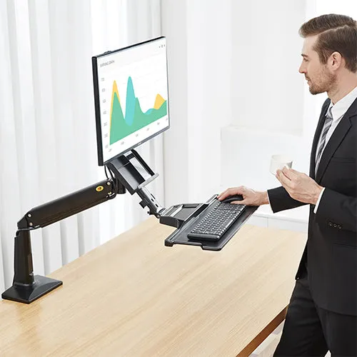 Gas Spring Floating Sit-Stand Single Monitor Desktop Mount - NB 35W (Fits Most 19" ~ 27")