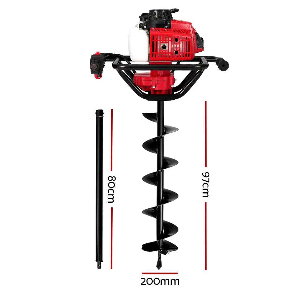 Giantz Petrol Post Hole Digger 92CC Drill Borer Fence Extension Auger Bits