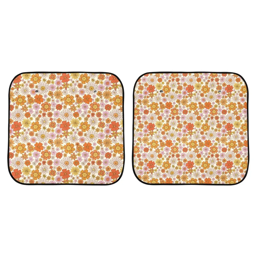 Groovy Flowers Car Sun Shade 2 Piece Set, Floral 70s retro Windshield Side Window Foldable Accessories Auto SUV Protector Visor Screen Cover