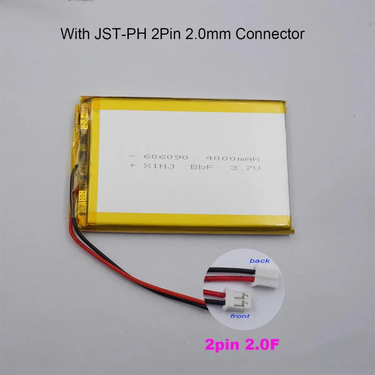 High-Performance 3.7V 4000mAh Li-Polymer Battery with JST-PH Connector for GPS, Bluetooth Speakers, and Tablets