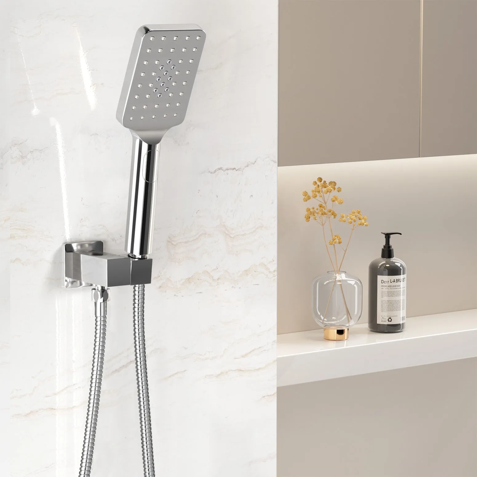 High Pressure Handheld Shower Head Set with Holder - Silver