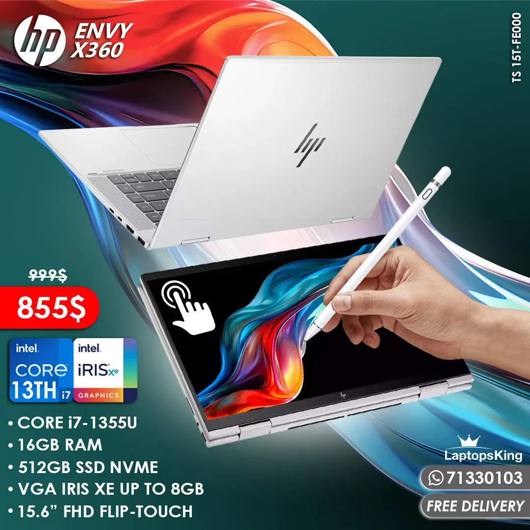 Hp Envy X360 TS 15T-FE000 Core i7-1355u VGA Iris Xe 15.6" Flip-Touch 2in1 Laptop (New OB)