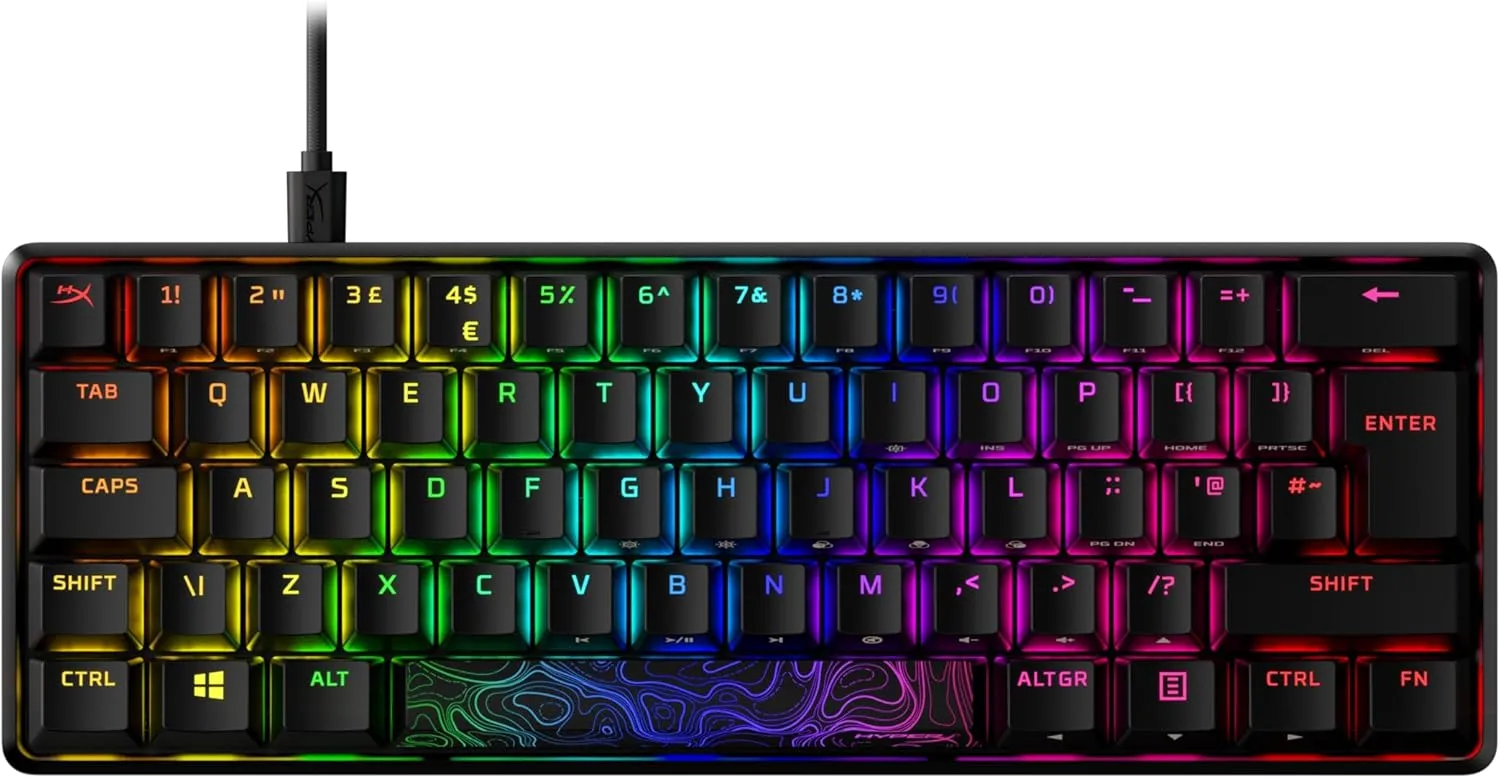 HyperX Alloy Origins 60 Mechanical Gaming Keyboard – Ultra-Compact 60% Layout, Red Switches, PBT Keycaps, RGB Backlit, Side-Printed Functions, NGENUITY Compatible