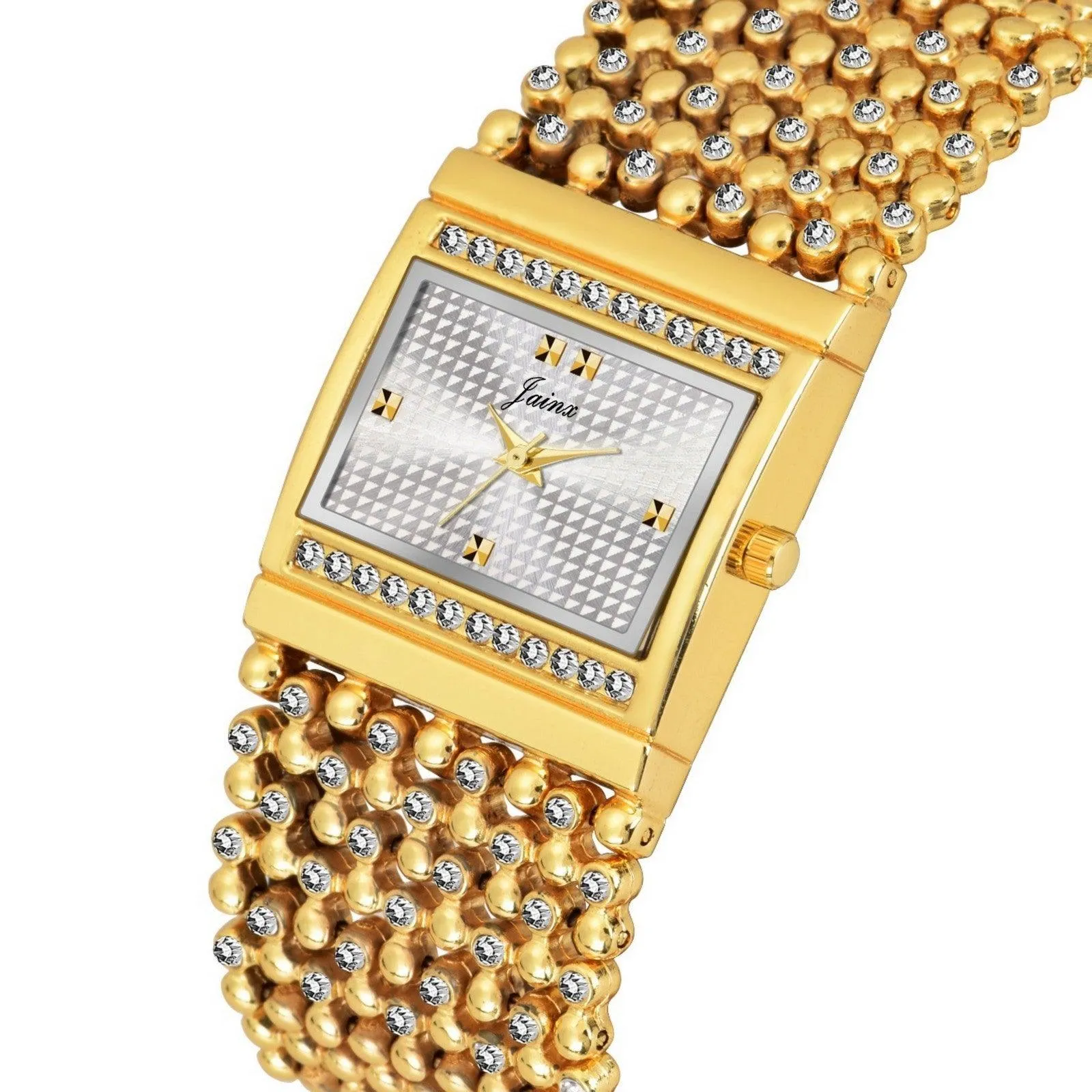 Jainx JW676 Rectangle Shape Golden Bracelet Analog Watch - For Women