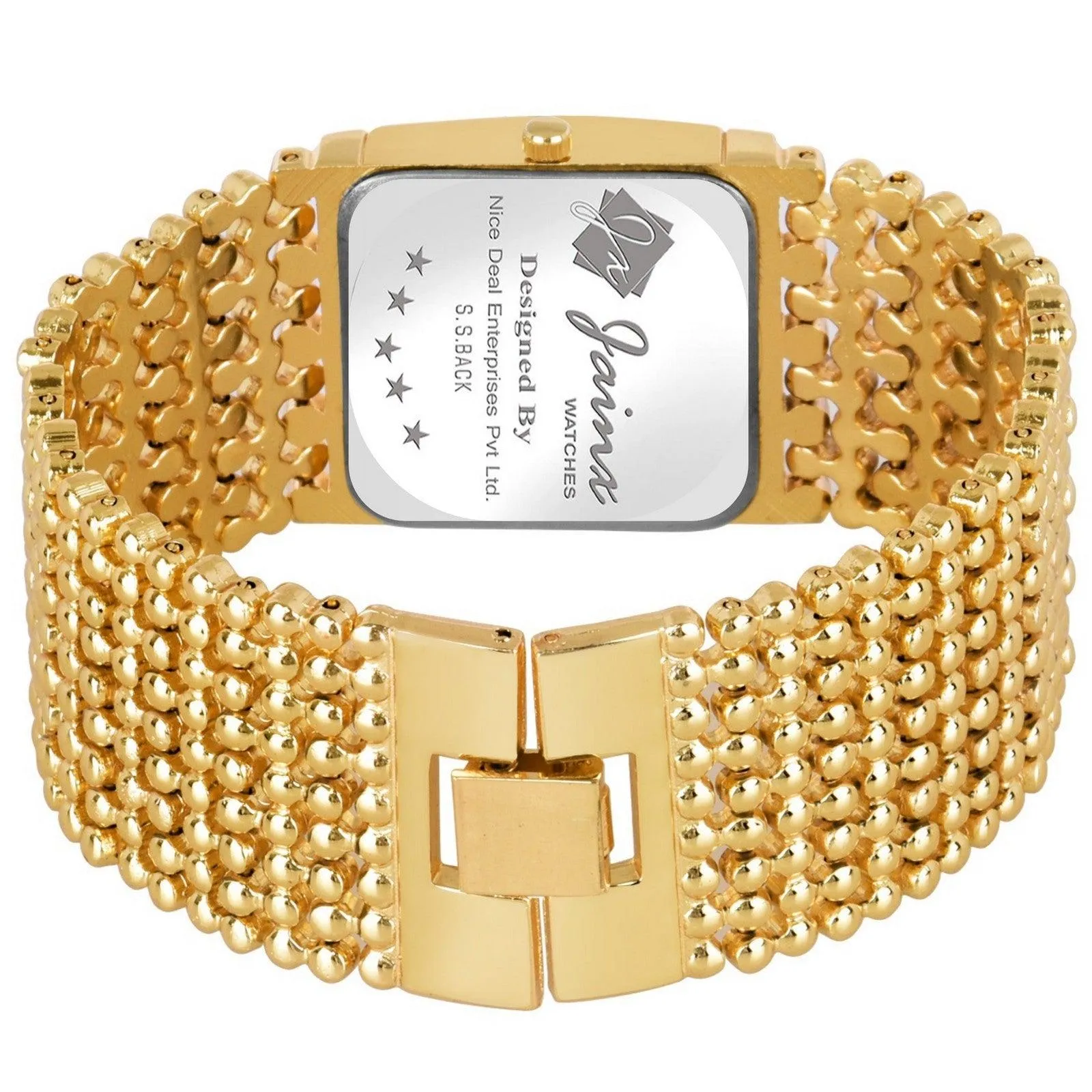 Jainx JW676 Rectangle Shape Golden Bracelet Analog Watch - For Women