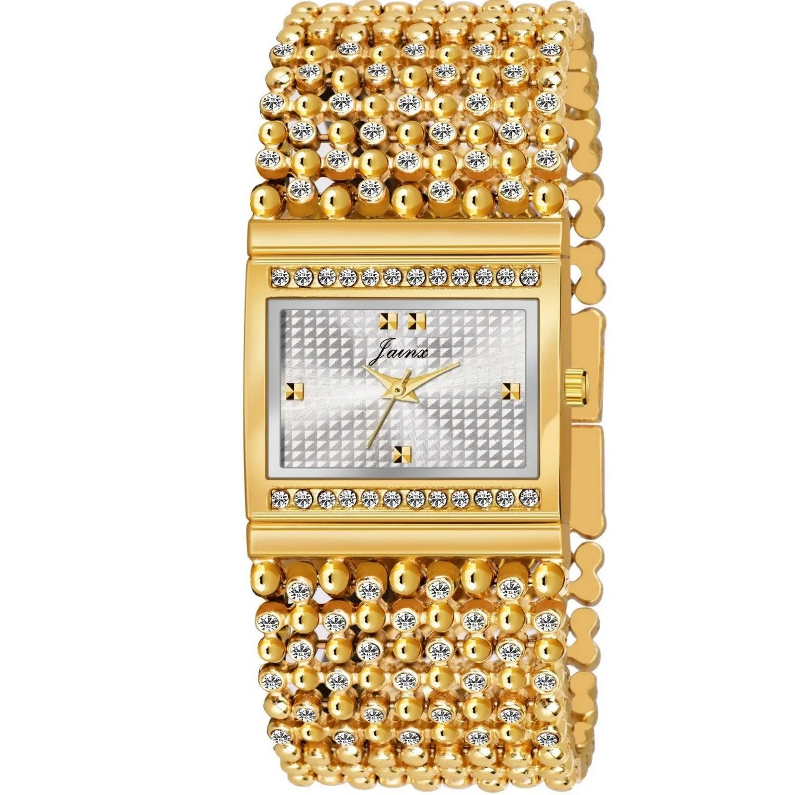 Jainx JW676 Rectangle Shape Golden Bracelet Analog Watch - For Women