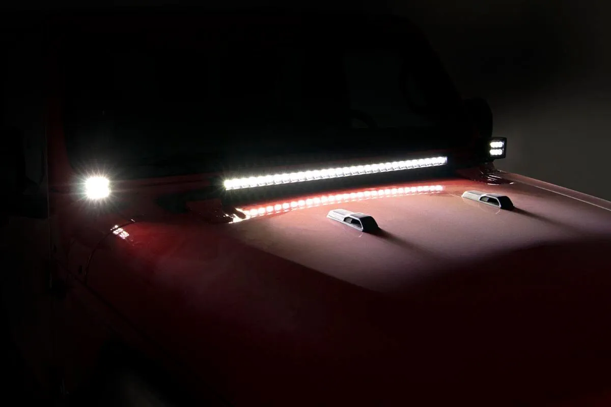 Jeep 2-inch LED Lower Windshield Kit (18-21 Wrangler JL, 20-21 Gladiator JT - Black-Series w/ White DRL)