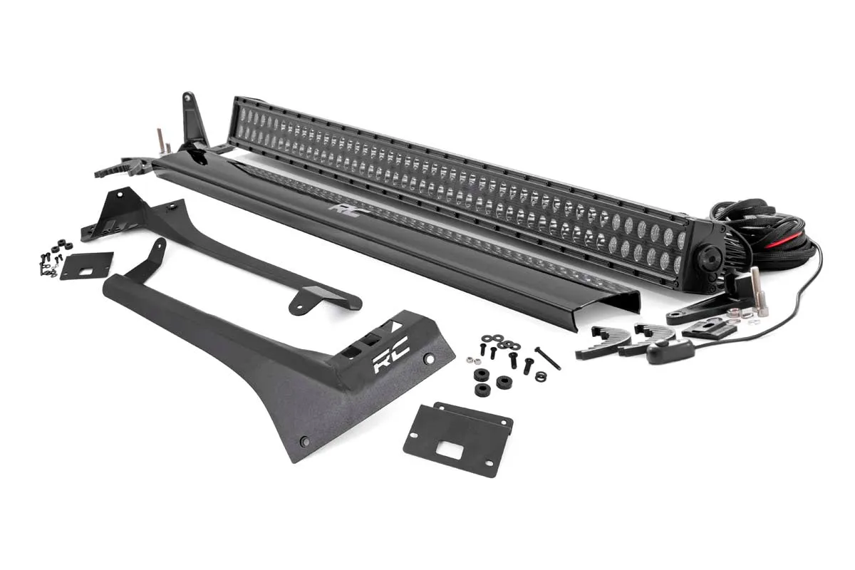 Jeep 50-inch Straight LED Light Bar Upper Windshield Kit w/ Dual-Row Black Series LED (20-22 Gladiator JT, 18-22 Wrangler JL)