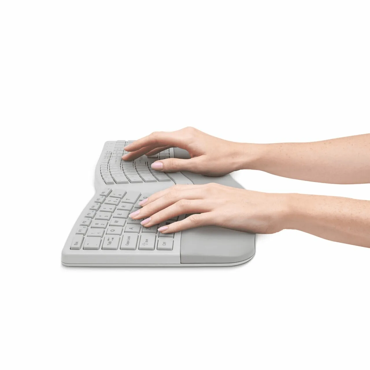 Kensington Dual Comfort Keyboard Split Keys Ergonomic Bluetooth|USB Wrist Rest Grey White