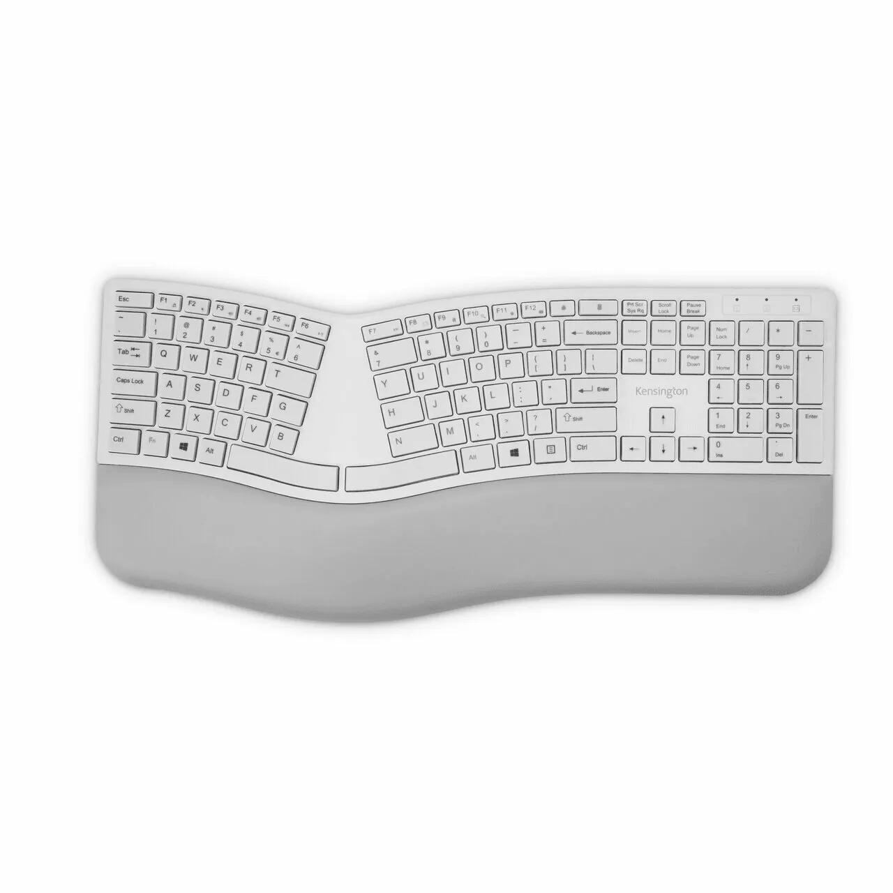 Kensington Dual Comfort Keyboard Split Keys Ergonomic Bluetooth|USB Wrist Rest Grey White