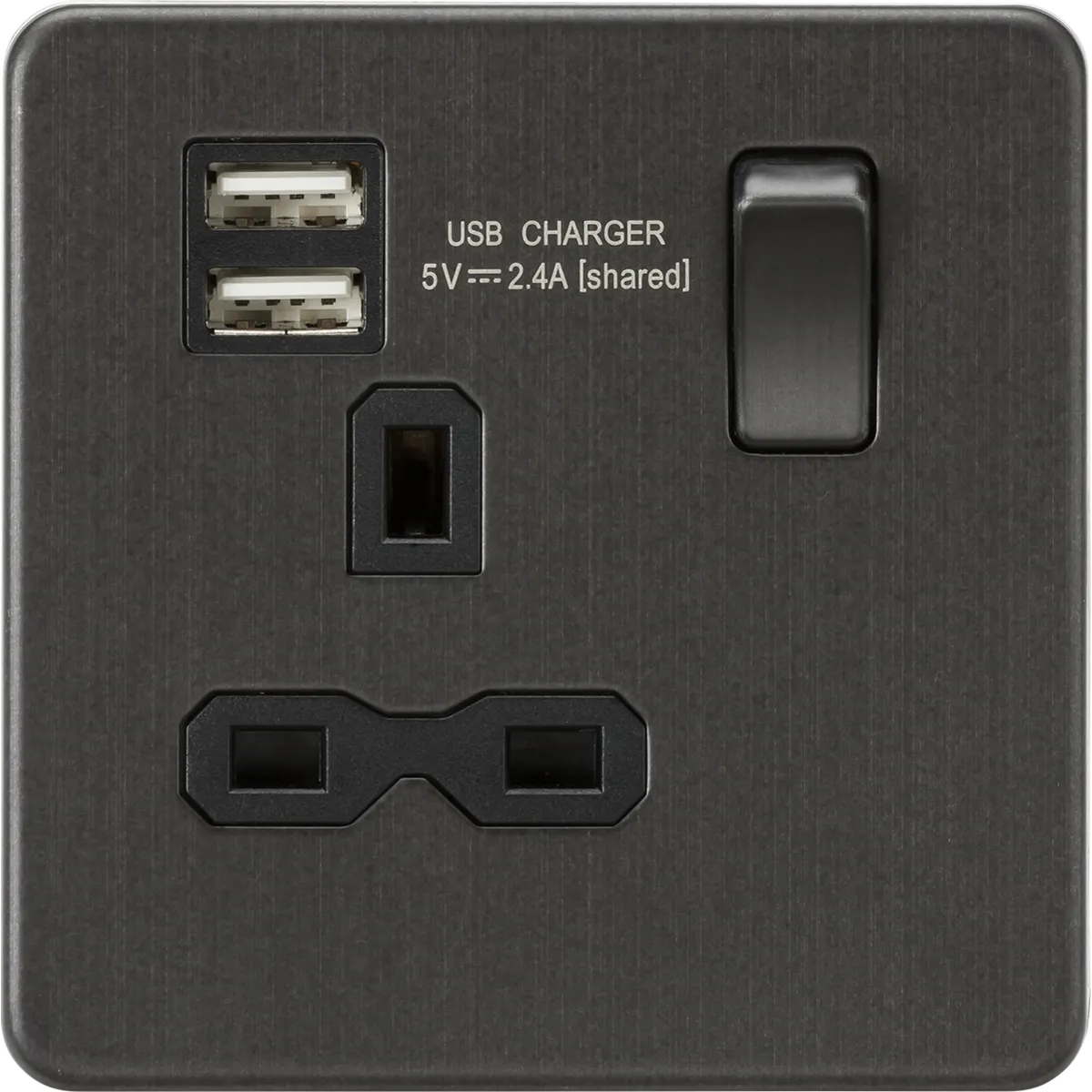 Knightsbridge Screwless 13A 1 Gang Switched Socket Dual USB Smoked Bronze