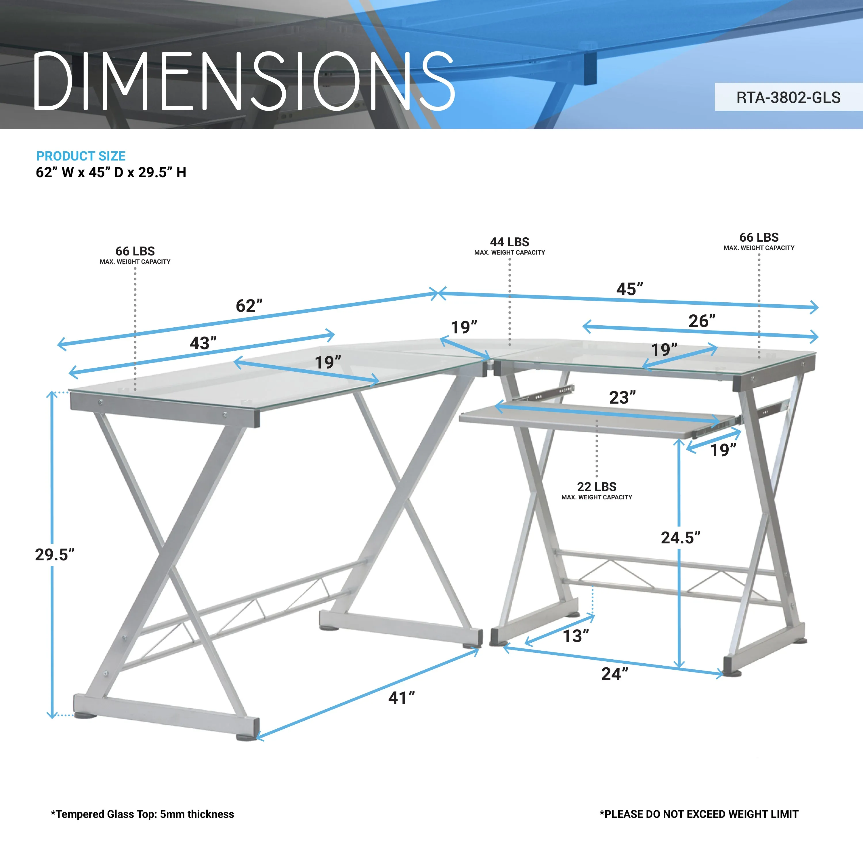 L-Shaped Tempered Glass Top Computer Desk With Pull Out Keyboard Panel