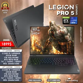 Lenovo Legion Pro 5 16IRX9 83DF00FKDP Core i9-14900hx Rtx 4070 165hz Qhd  Gaming Laptops (Brand New)