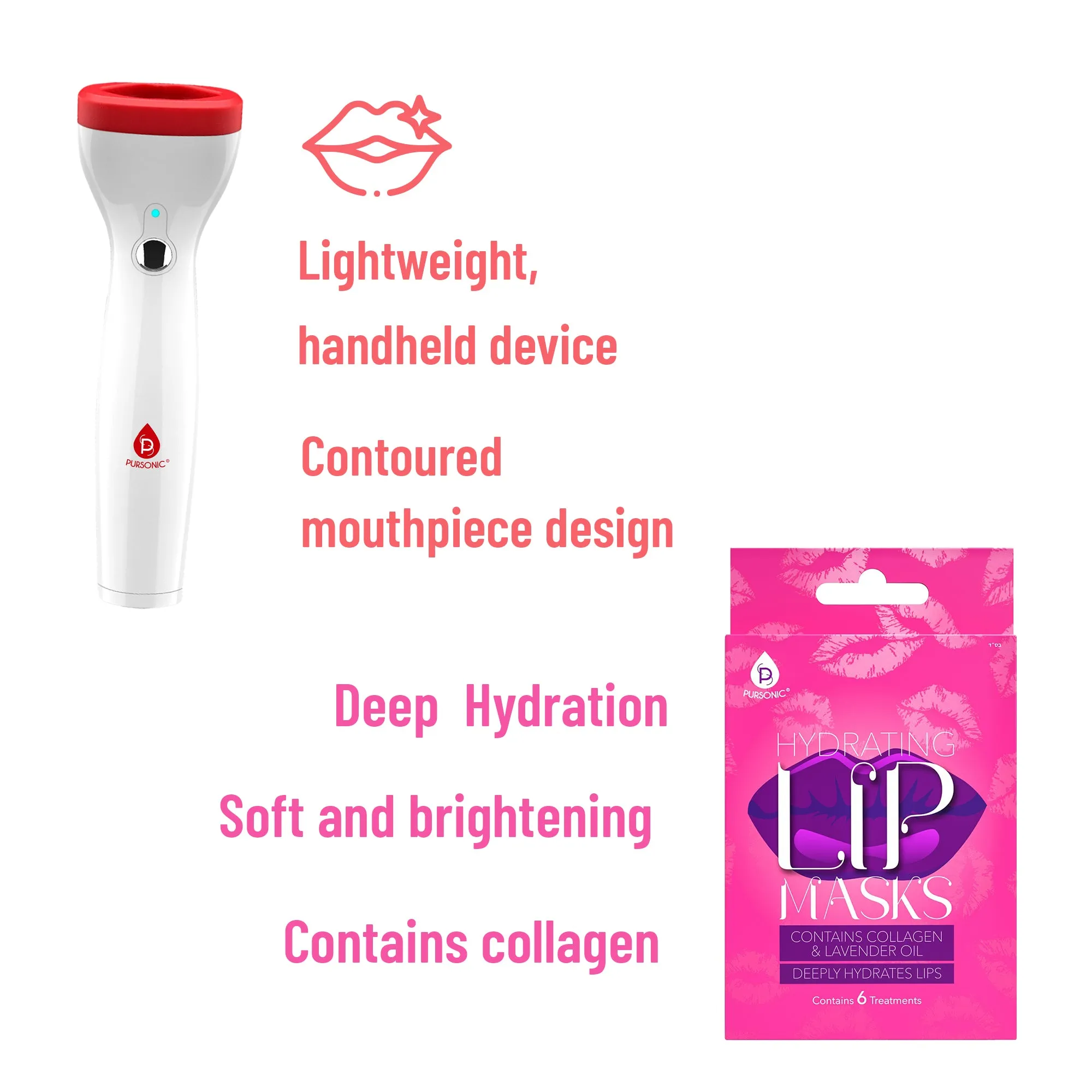 Lip Care Power Duo: Hydrating Lip Masks (Pack of 6) and Automatic Fuller Lip Plumper Device