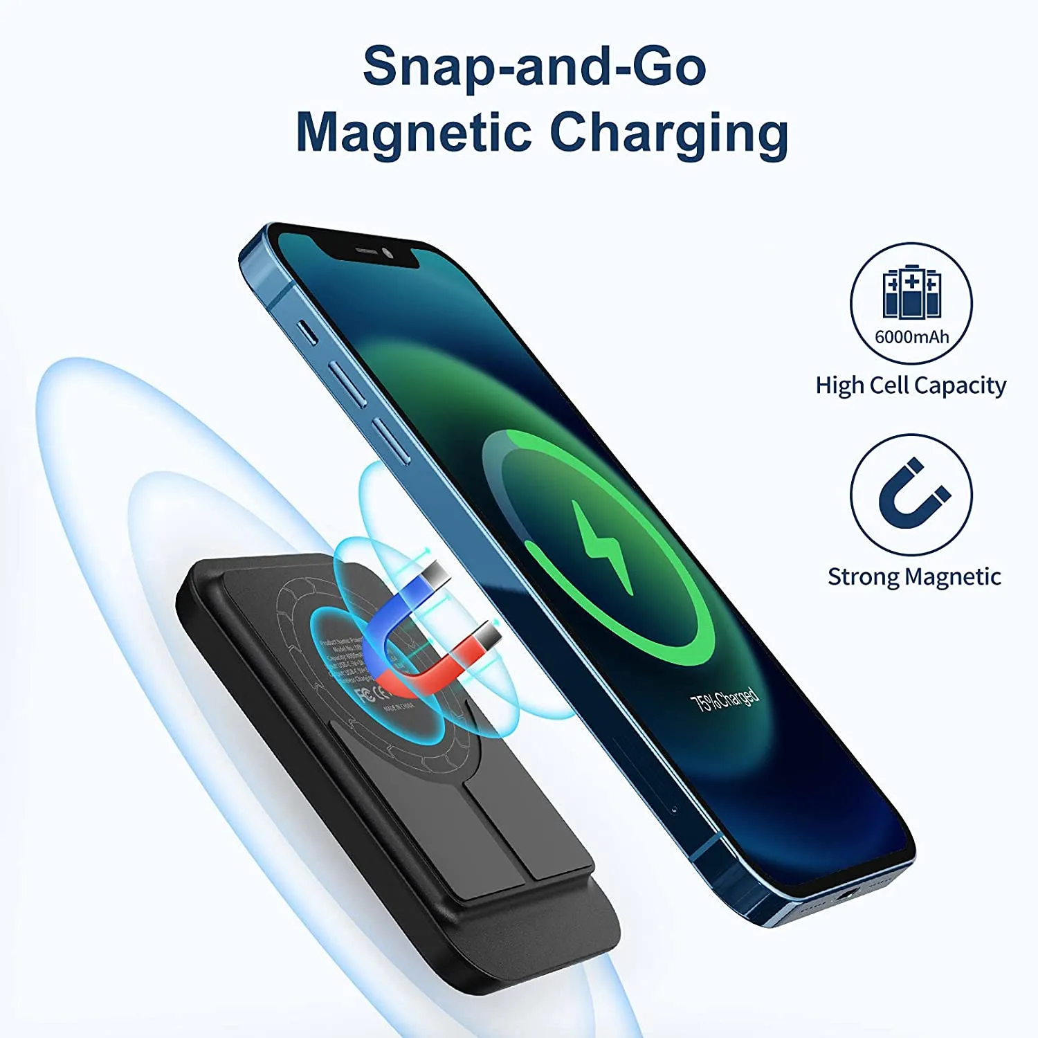 Magnetic Wireless Power Bank, 6000mAh Portable  iPhone Charger