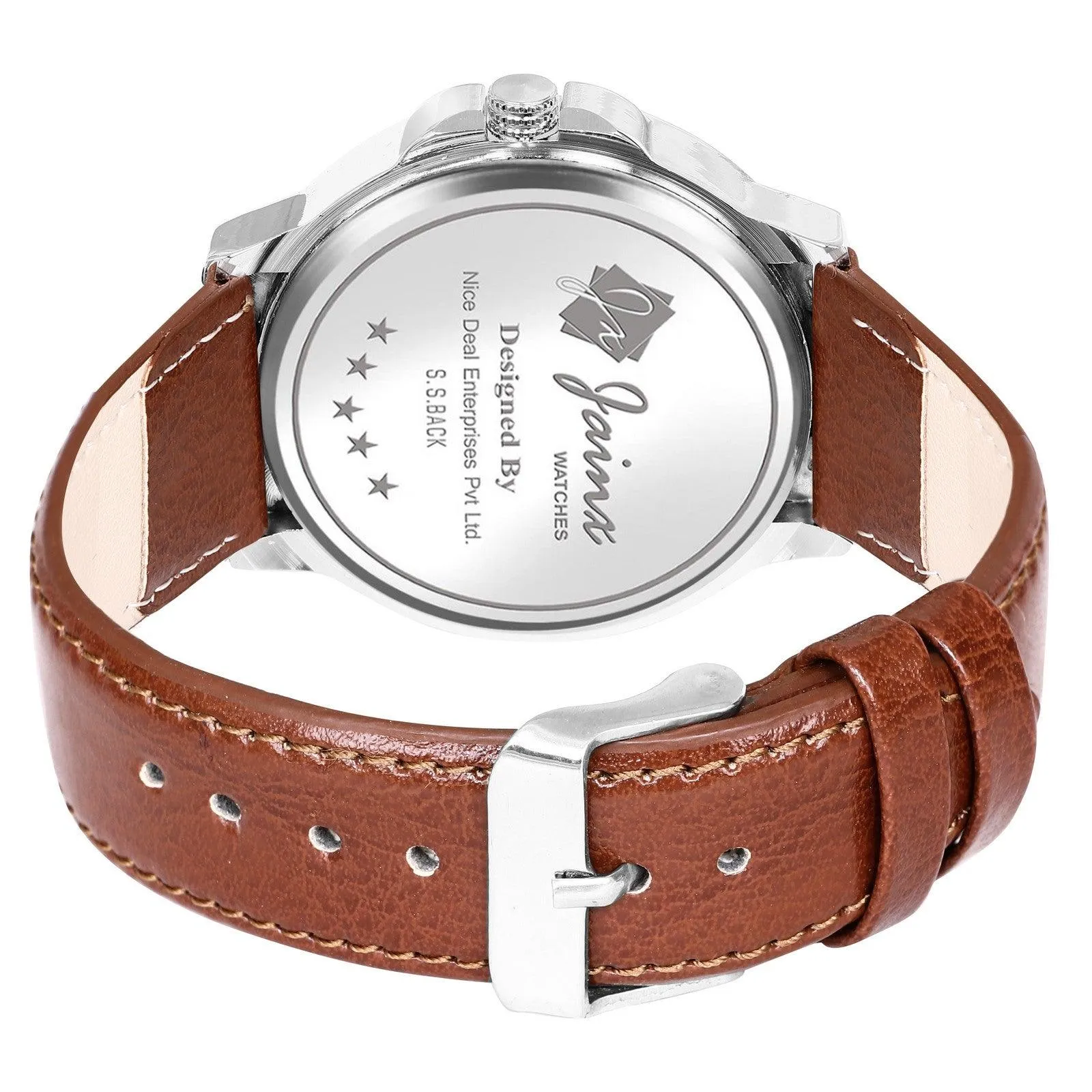 Men's Brown Leather Strap Analog Watch with Day and Date Function - Jainx JM7132