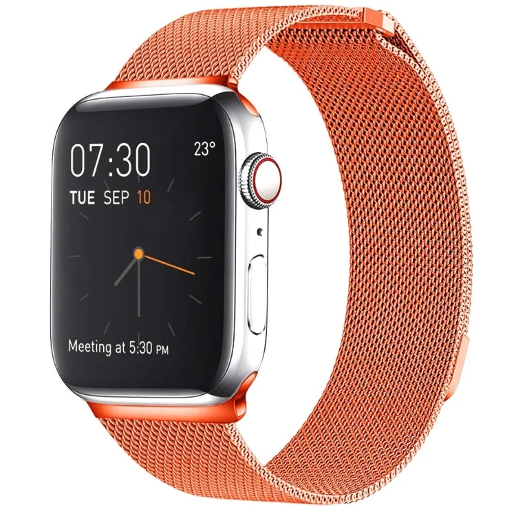 Milanese Loop Magnetic Stainless Steel Watch Band for Apple Watch Series 10 42mm / 9&8&7 41mm / SE 3&SE 2&6&SE&5&4 40mm / 3&2&1 38mm(Orange)