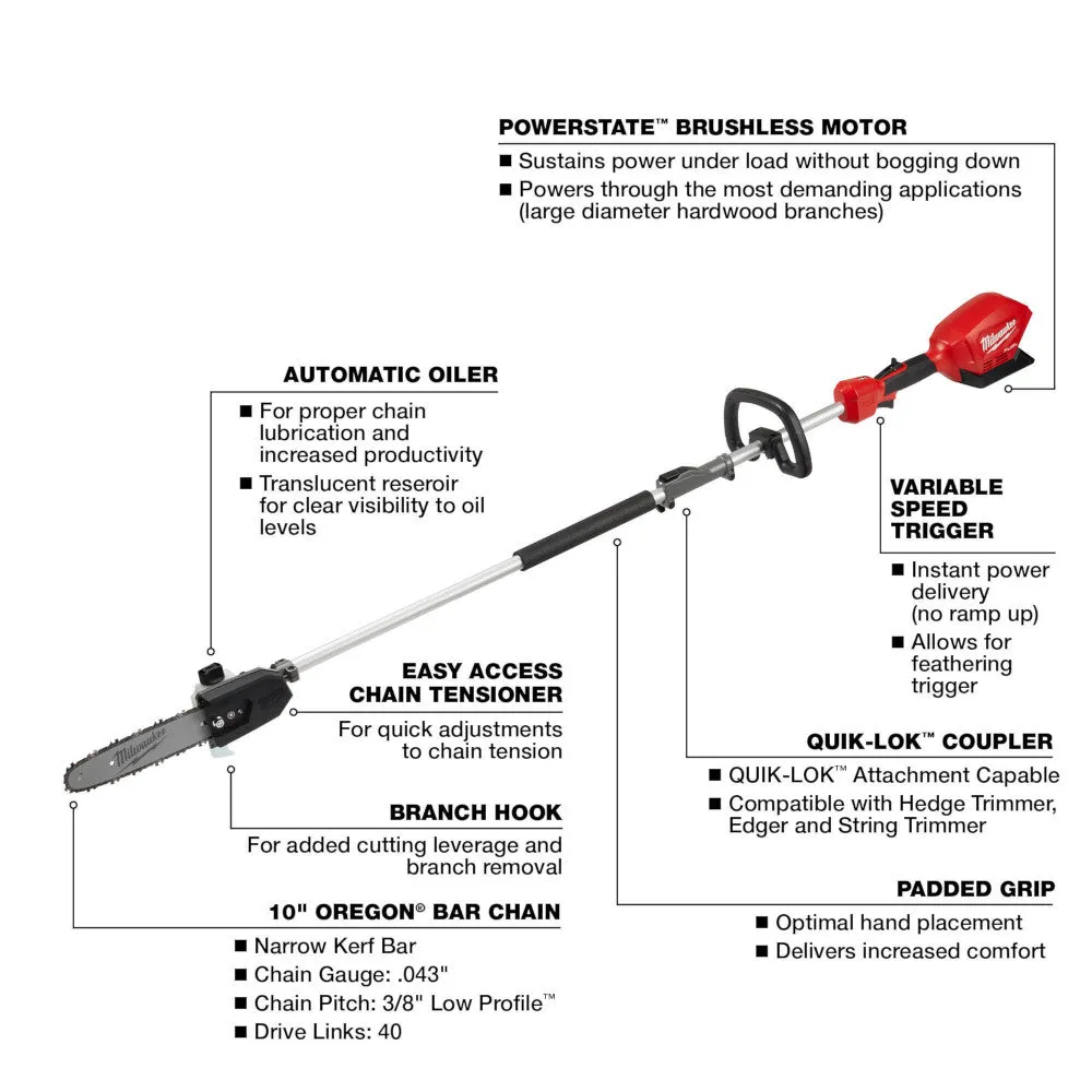 Milwaukee 2825-20PS M18 FUEL 10" Pole Saw w/ QUIK-LOK