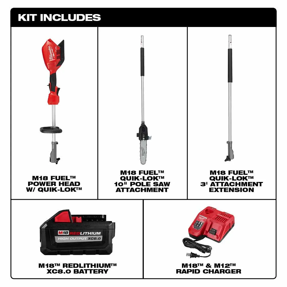 Milwaukee 2825-21PS M18 FUEL 10" Pole Saw Kit w/ QUIK-LOK