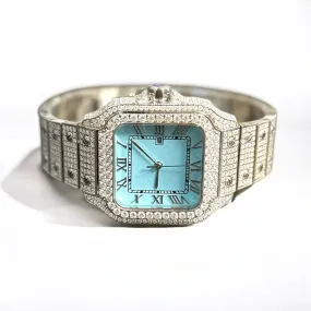 Moissanite Light Blue Dial Watch 37mm Automatic New