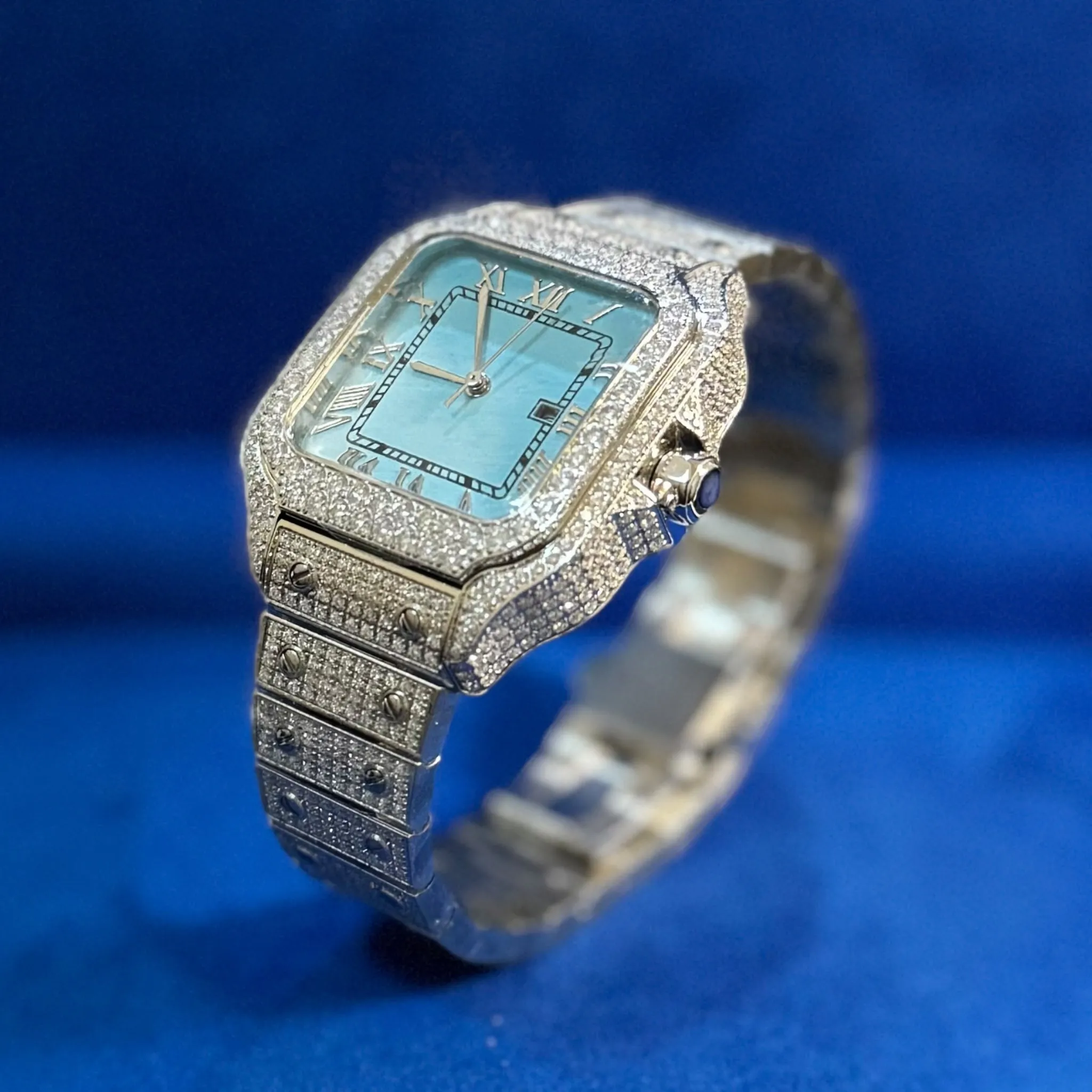 Moissanite Light Blue Dial Watch 37mm Automatic New