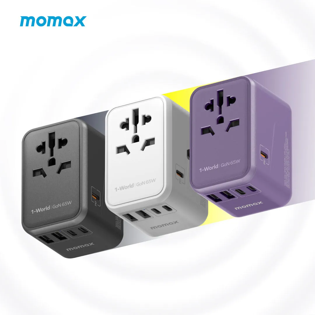 MOMAX 1-World PD 65W GaN 5-Port   AC Charger Universal Travel Adapter