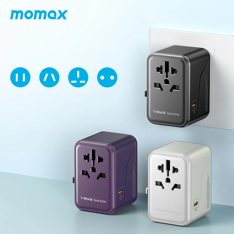 MOMAX 1-World PD 65W GaN 5-Port   AC Charger Universal Travel Adapter