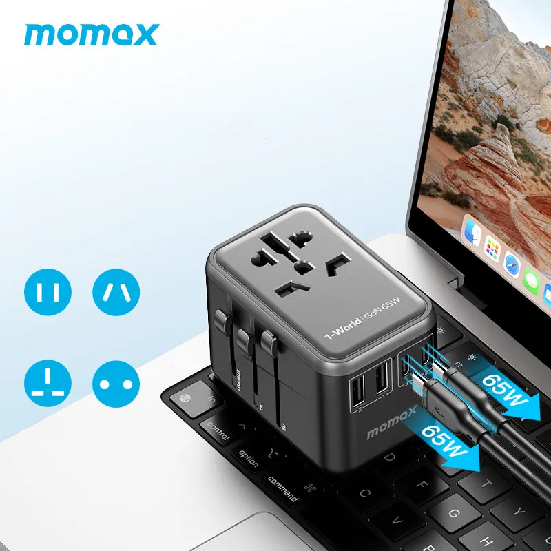 MOMAX 1-World PD 65W GaN 5-Port   AC Charger Universal Travel Adapter