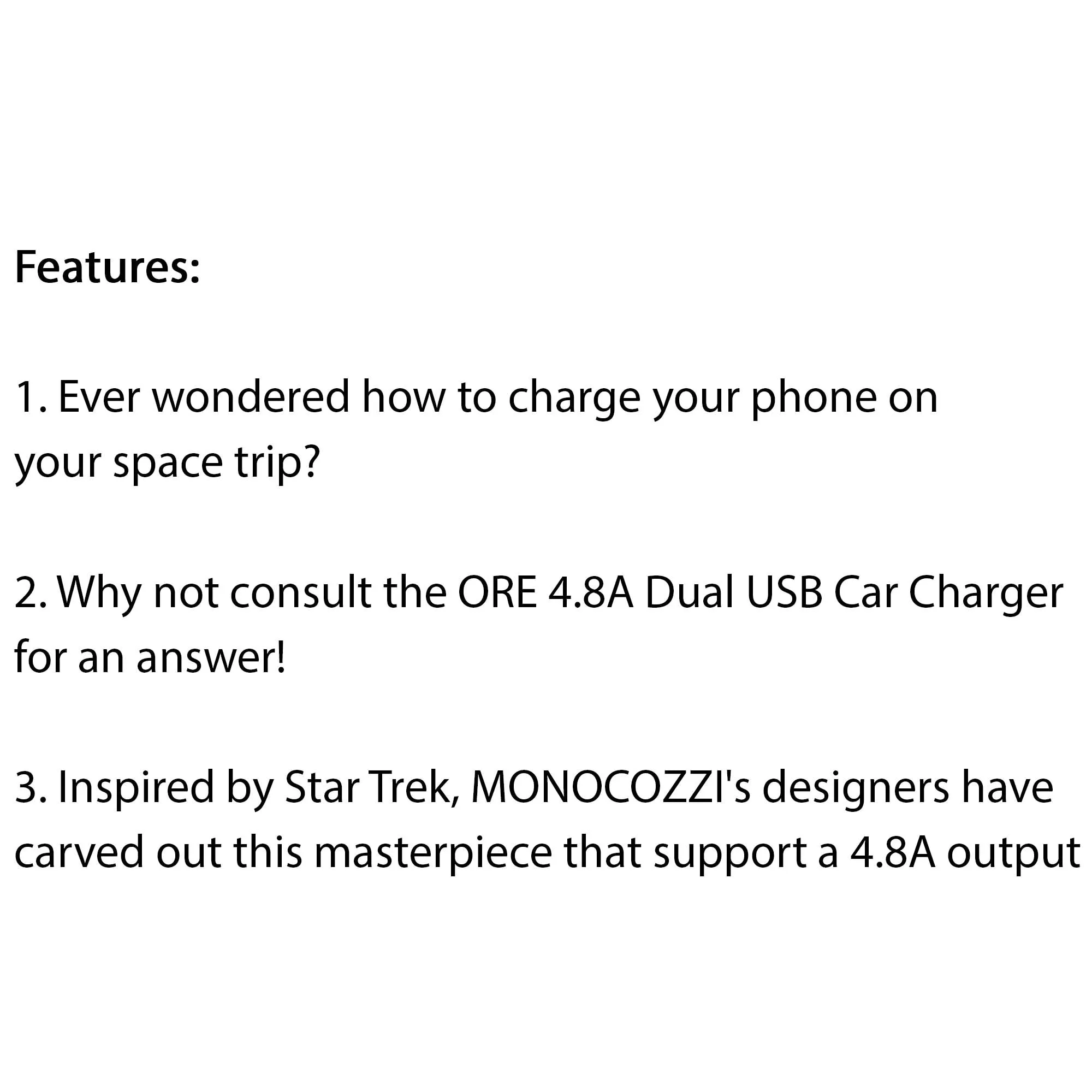 Monocozzi Automotive ORE 4.8A Dual USB Car Charger - Charcoal (Barcode: 4897021599967 )