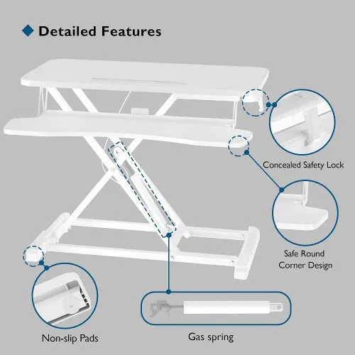 New Upgraded 80cm Desk Converter | Adjustable Height Sit-Stand Riser | Dual Monitor Laptop Workstation With Wide Keyboard Tray | Home | Office