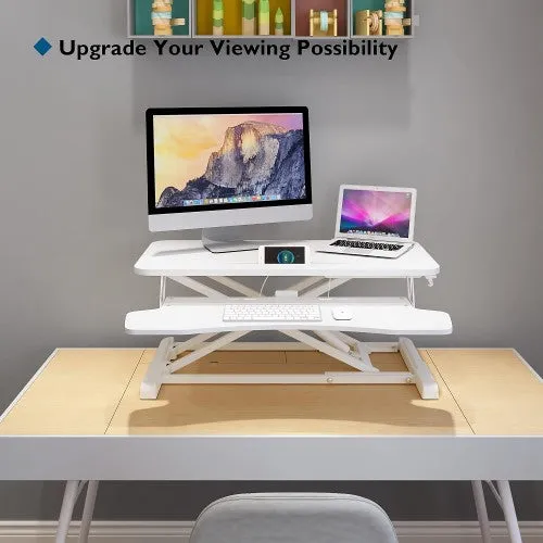 New Upgraded 80cm Desk Converter | Adjustable Height Sit-Stand Riser | Dual Monitor Laptop Workstation With Wide Keyboard Tray | Home | Office