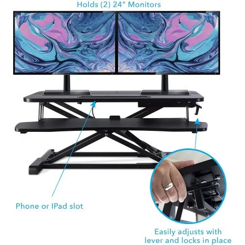 New Upgraded 80cm Desk Converter | Adjustable Height Sit-Stand Riser | Dual Monitor Laptop Workstation With Wide Keyboard Tray | Home | Office