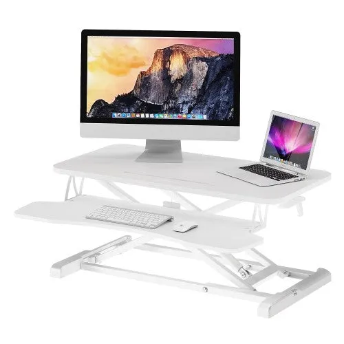 New Upgraded 80cm Desk Converter | Adjustable Height Sit-Stand Riser | Dual Monitor Laptop Workstation With Wide Keyboard Tray | Home | Office