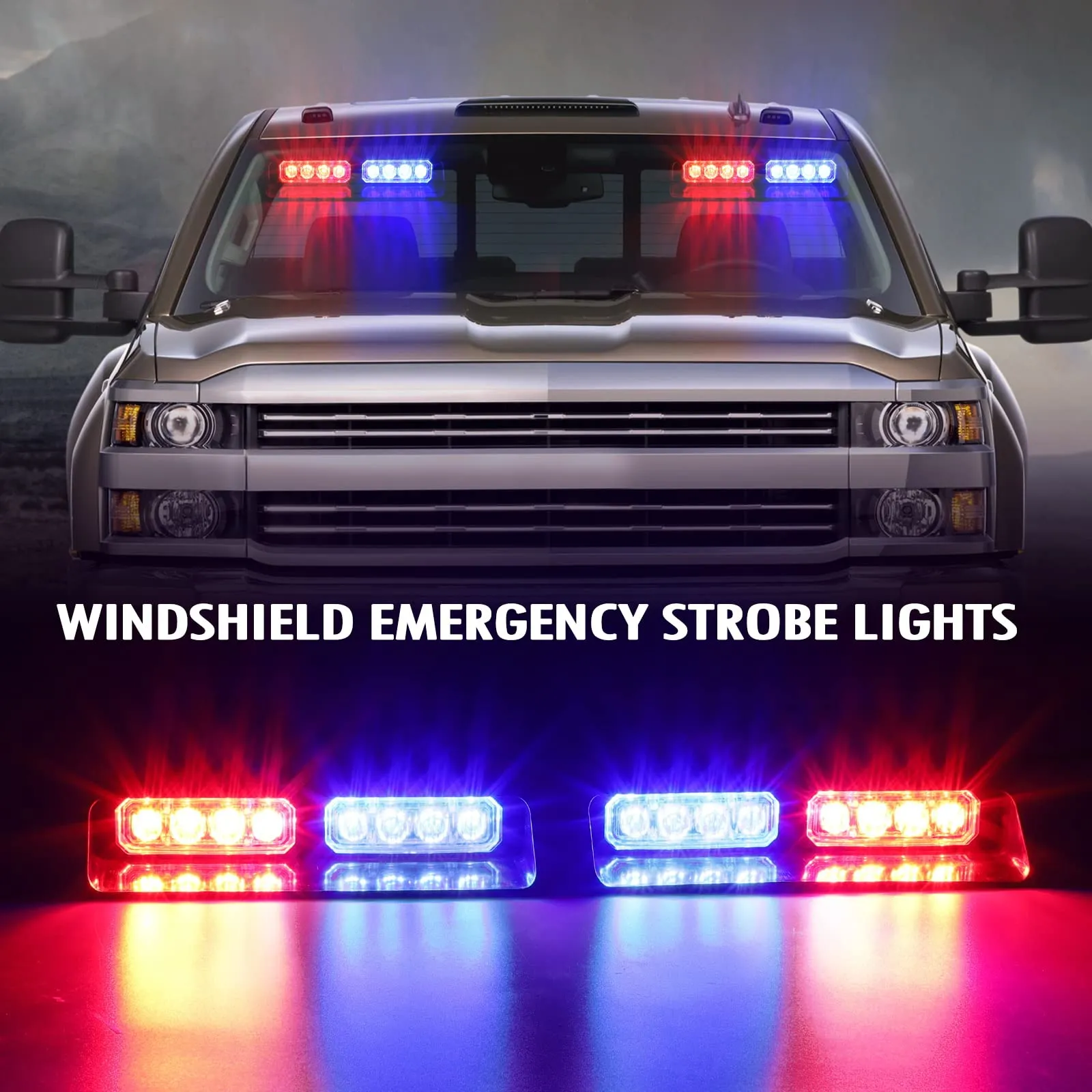 Partsam 2 in 1 Red Blue LED Dash Emergency Strobe Lights