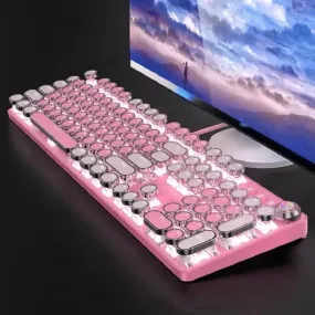 Pink and Sky Blue Theme Retro Mechanical Wired Keyboard