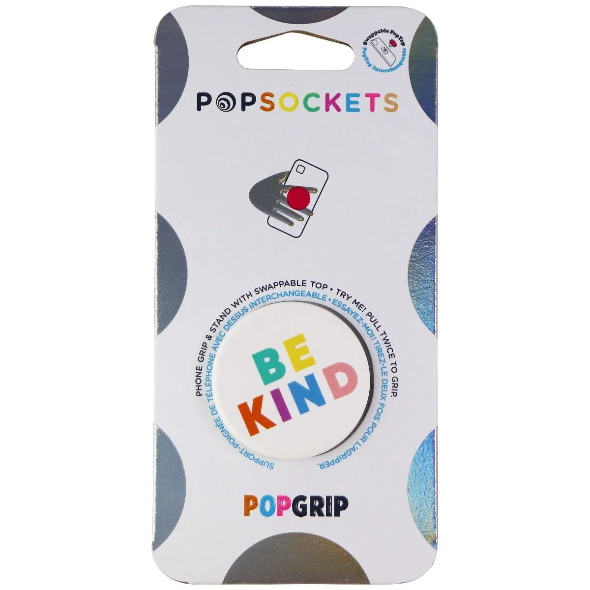 PopSockets PopGrip Stand and Grip with Swappable Top - Just Be Kind / White