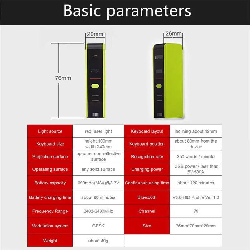 Portal Bluetooth Wireless Laser Projector Virtual Keyboard for Mobile Devices