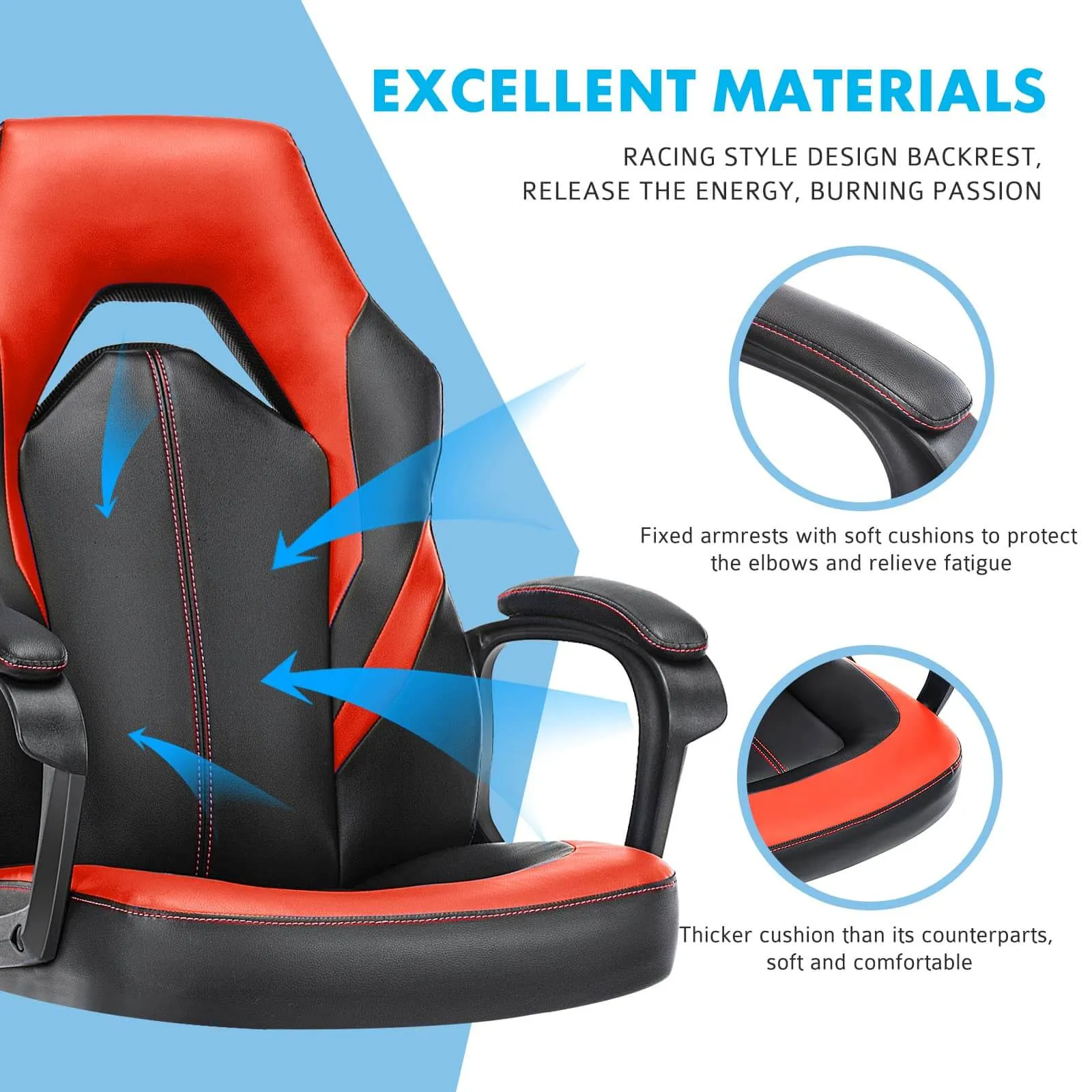 PU Leather Ergonomic Office Chair Swivel Computer Gaming Chair with Lumbar Support