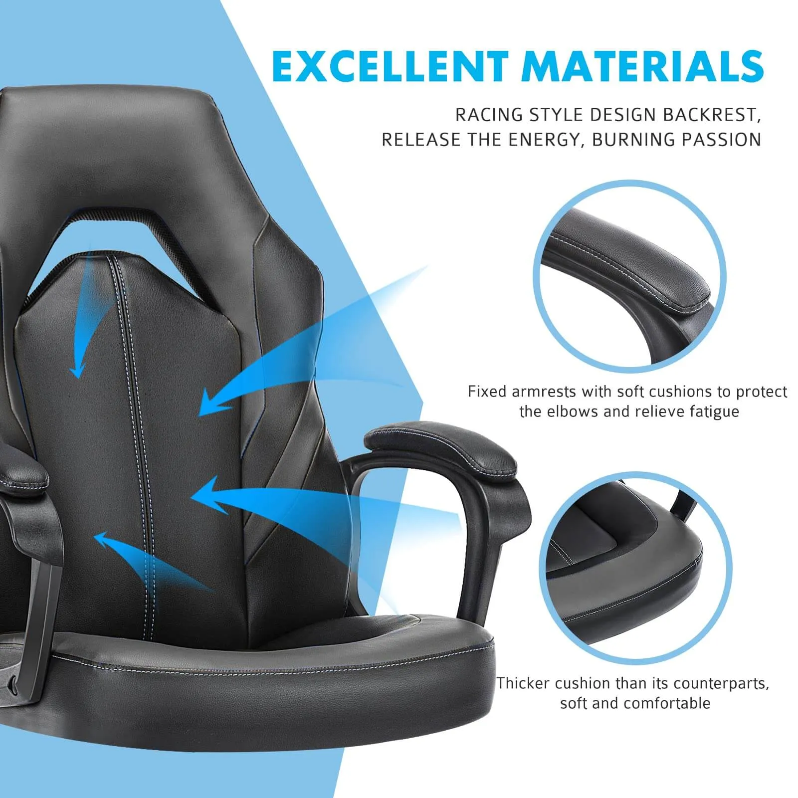 PU Leather Ergonomic Office Chair Swivel Computer Gaming Chair with Lumbar Support