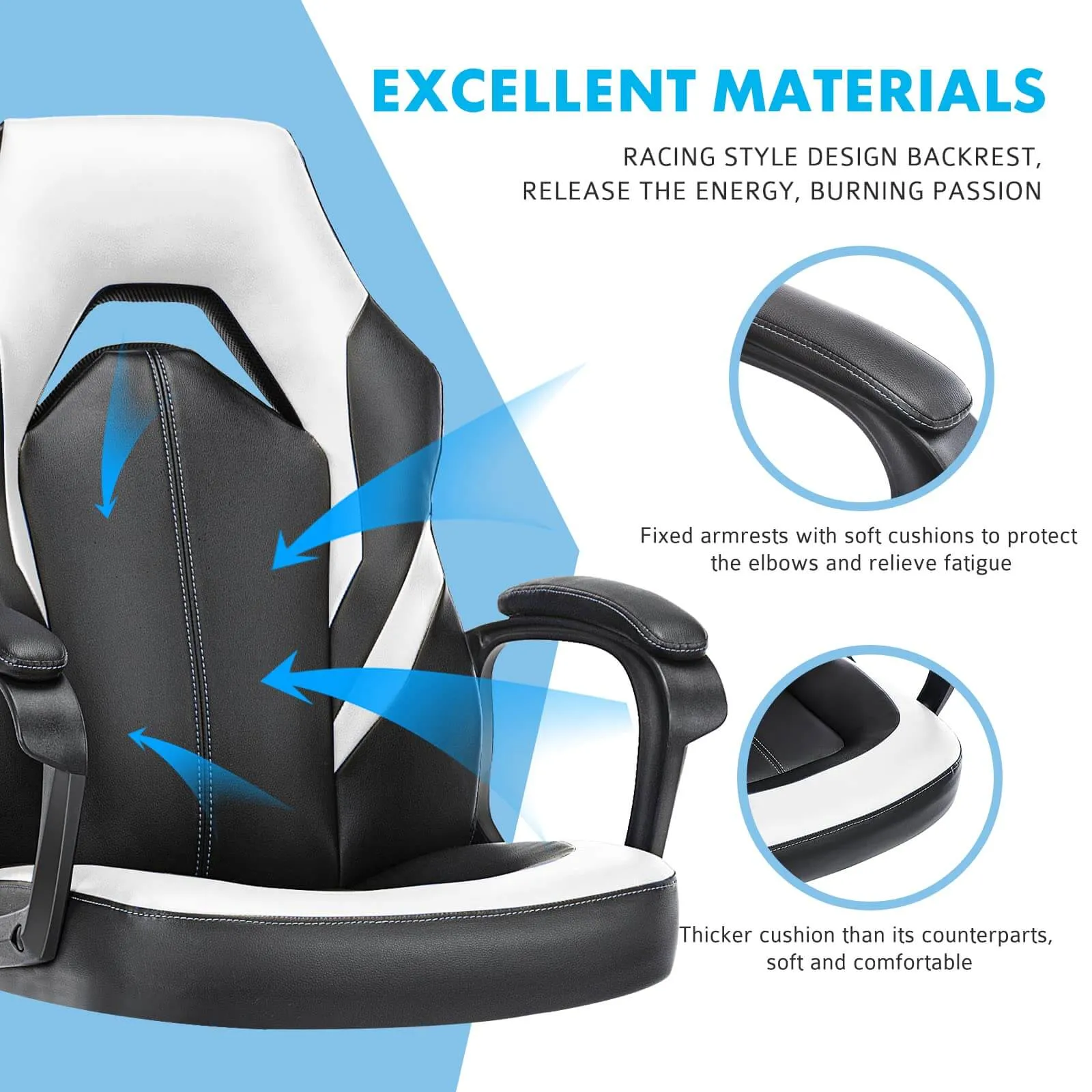 PU Leather Ergonomic Office Chair Swivel Computer Gaming Chair with Lumbar Support