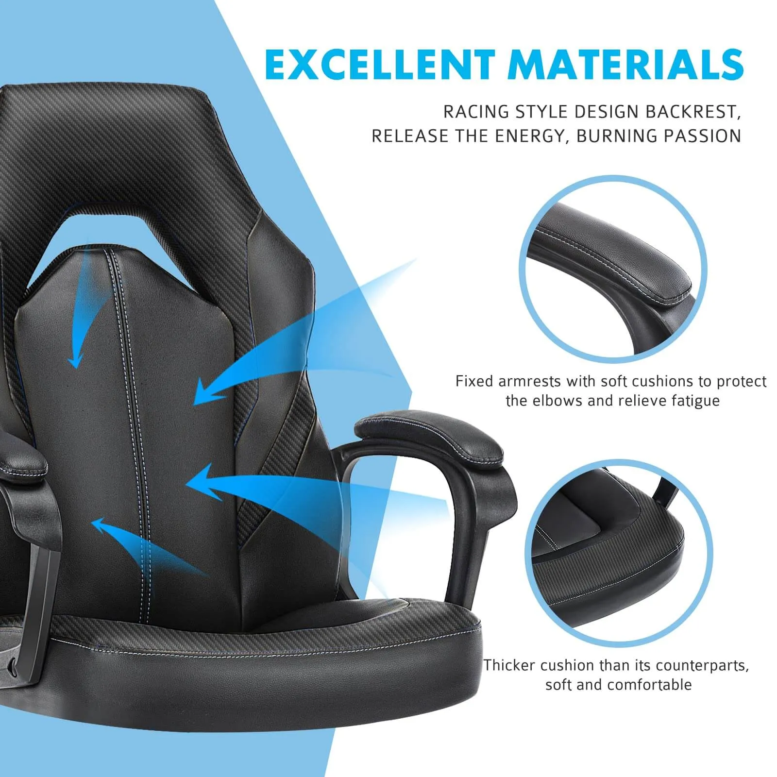 PU Leather Ergonomic Office Chair Swivel Computer Gaming Chair with Lumbar Support