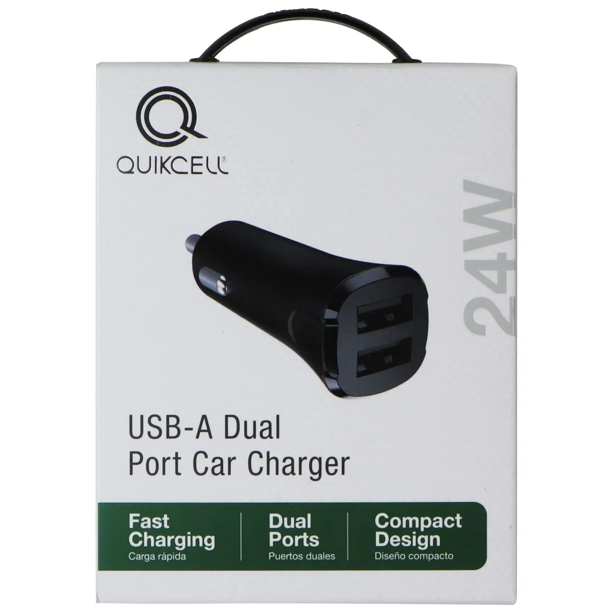 Quikcell USB-A 12W-24W Dual Port Car Charger - Black