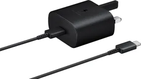 Samsung 3 Amp 25W USB C UK Mains Charger with USB C to C Cable Black - EP-TA800XBEGGB