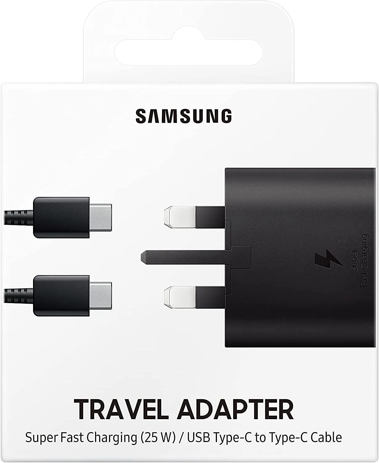 Samsung 3 Amp 25W USB C UK Mains Charger with USB C to C Cable Black - EP-TA800XBEGGB